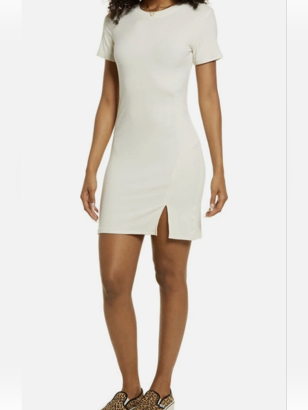 BP Front Slit Rib T-Shirt Dress XXS